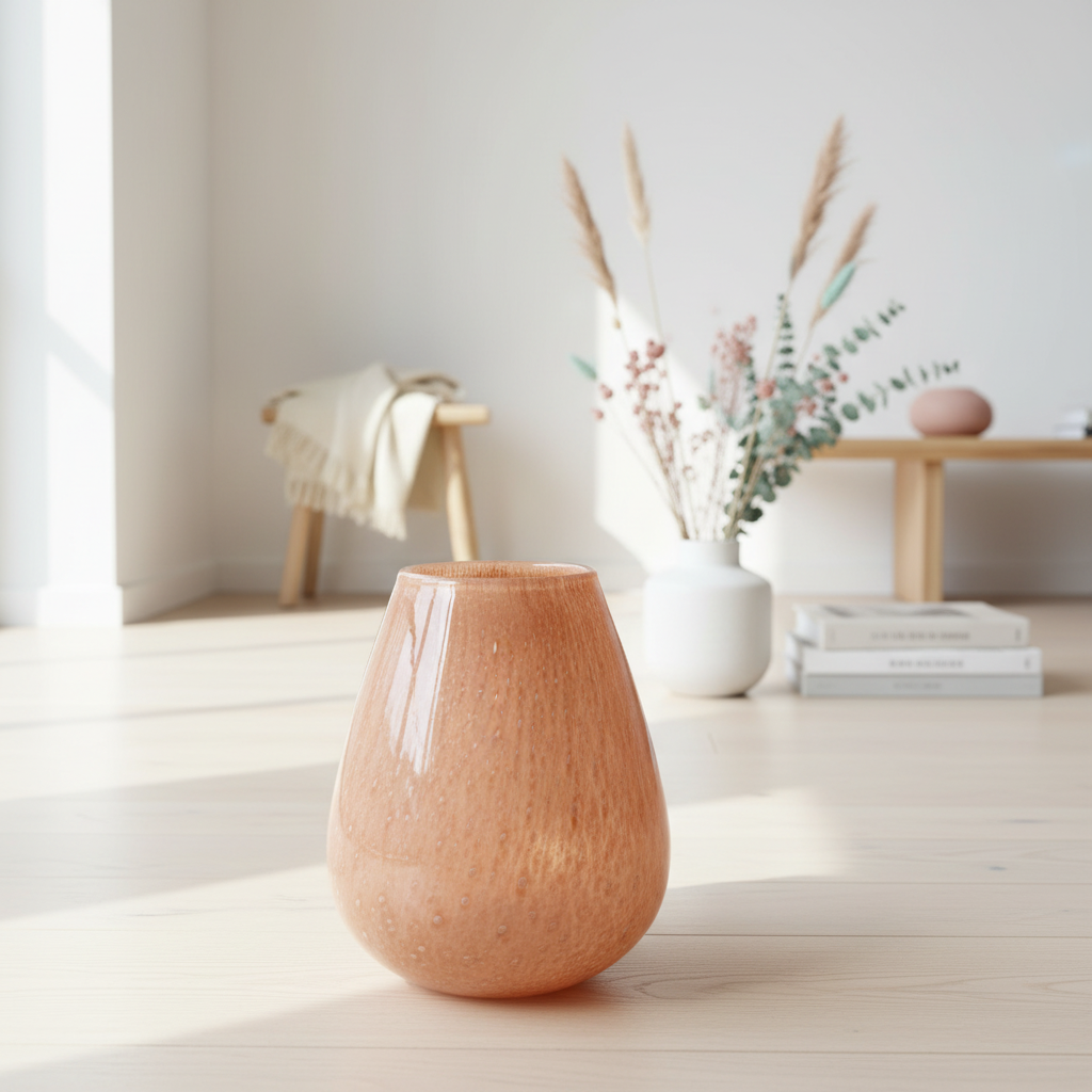 Amber glazen vaas in minimalistisch interieur