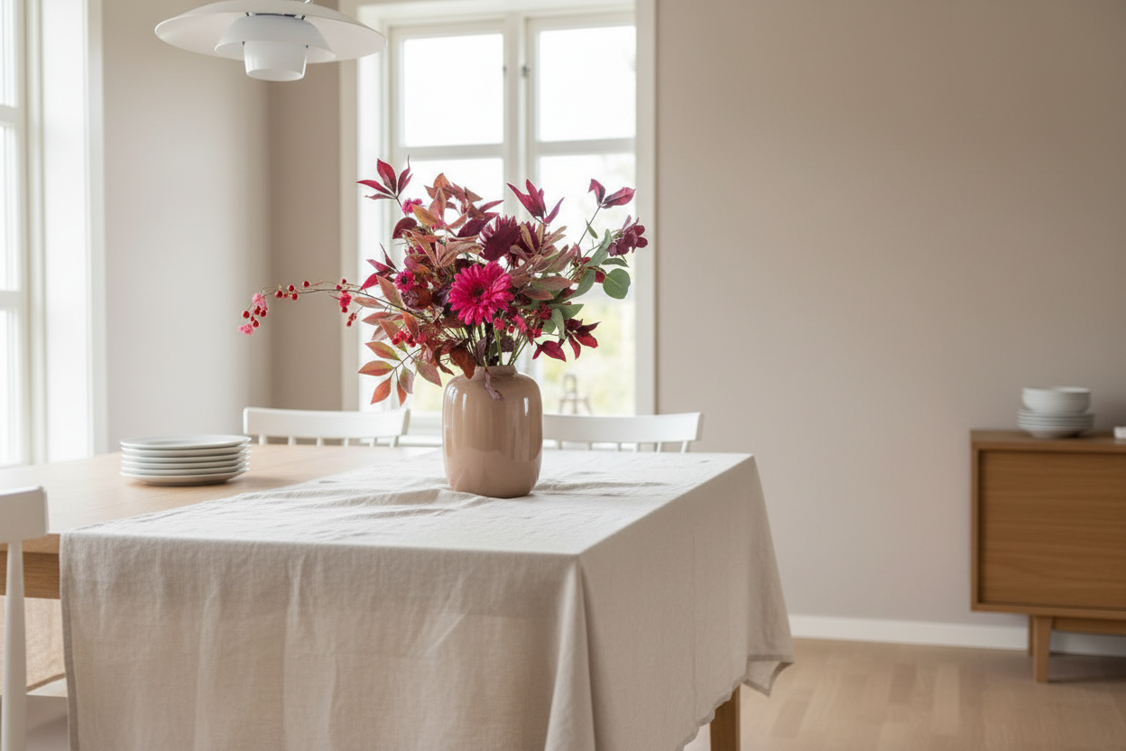 Bordeaux boeket op eettafel