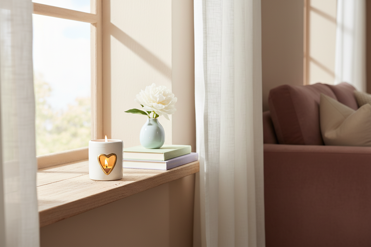 Hartjespotje op vensterbank