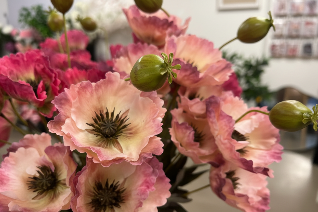 Perzik klaprozen close-up