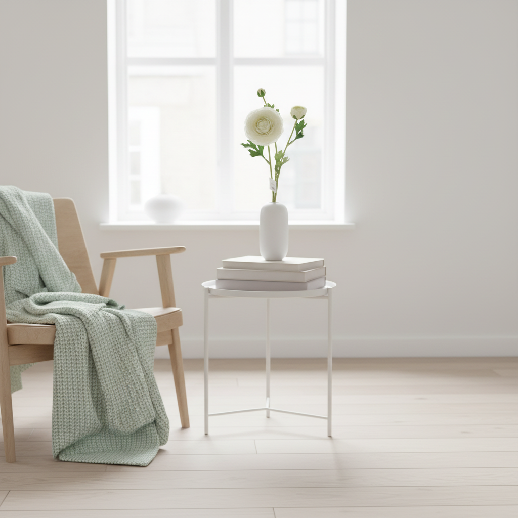 Witte crème ranonkel in minimalistisch interieur