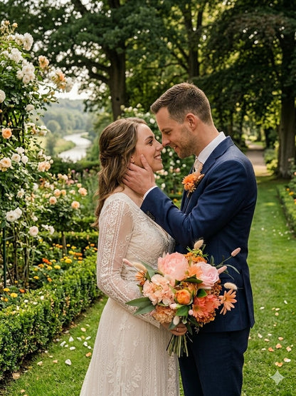 Sunset Bloom — Zijden Bruidsboeket Roze & Oranje