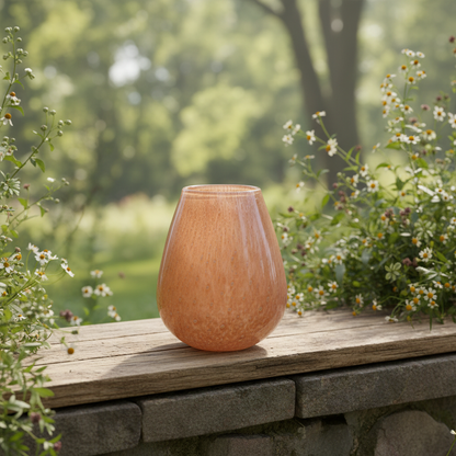 Amber glazen vaas in natuurlijke buitenomgeving