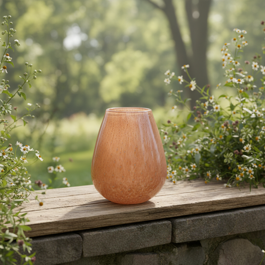 Amber glazen vaas in natuurlijke buitenomgeving