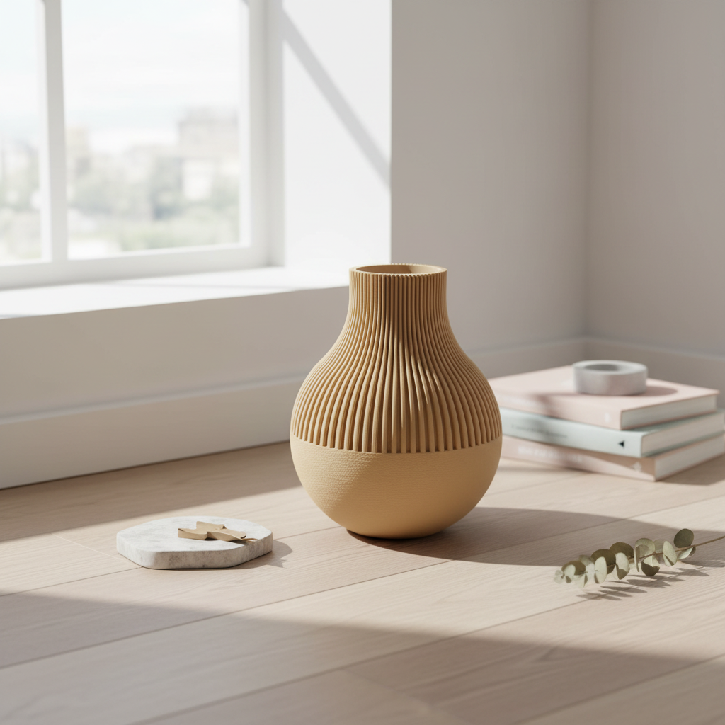 Beige geribde vaas interieur