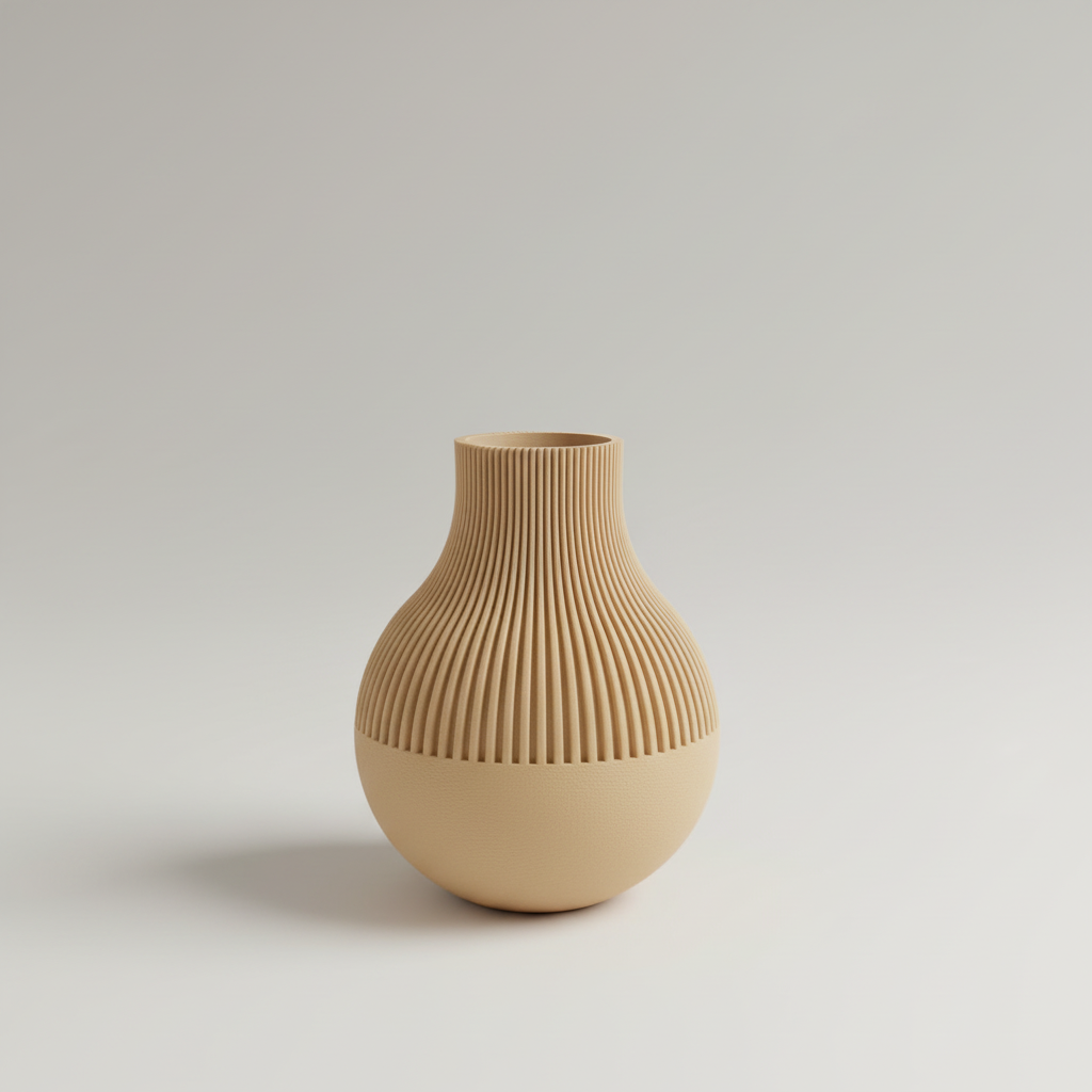 Beige geribde vaas studio