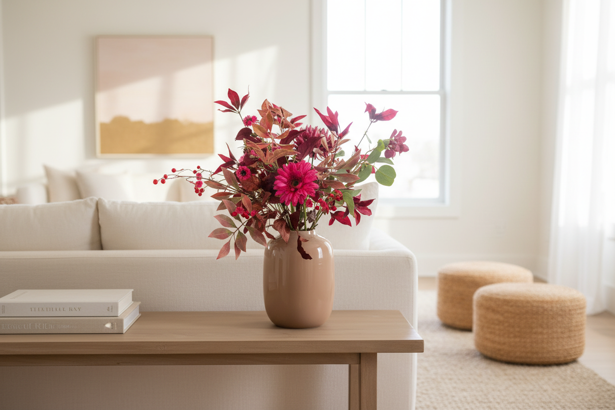 Bordeaux boeket in woonkamer