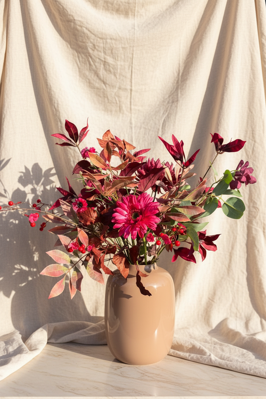 Bordeaux boeket op linnen/marmer