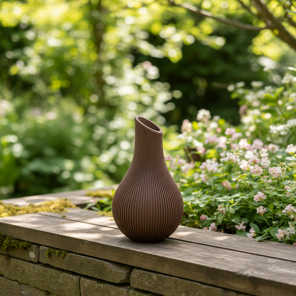 Bruine geribde vaas buiten