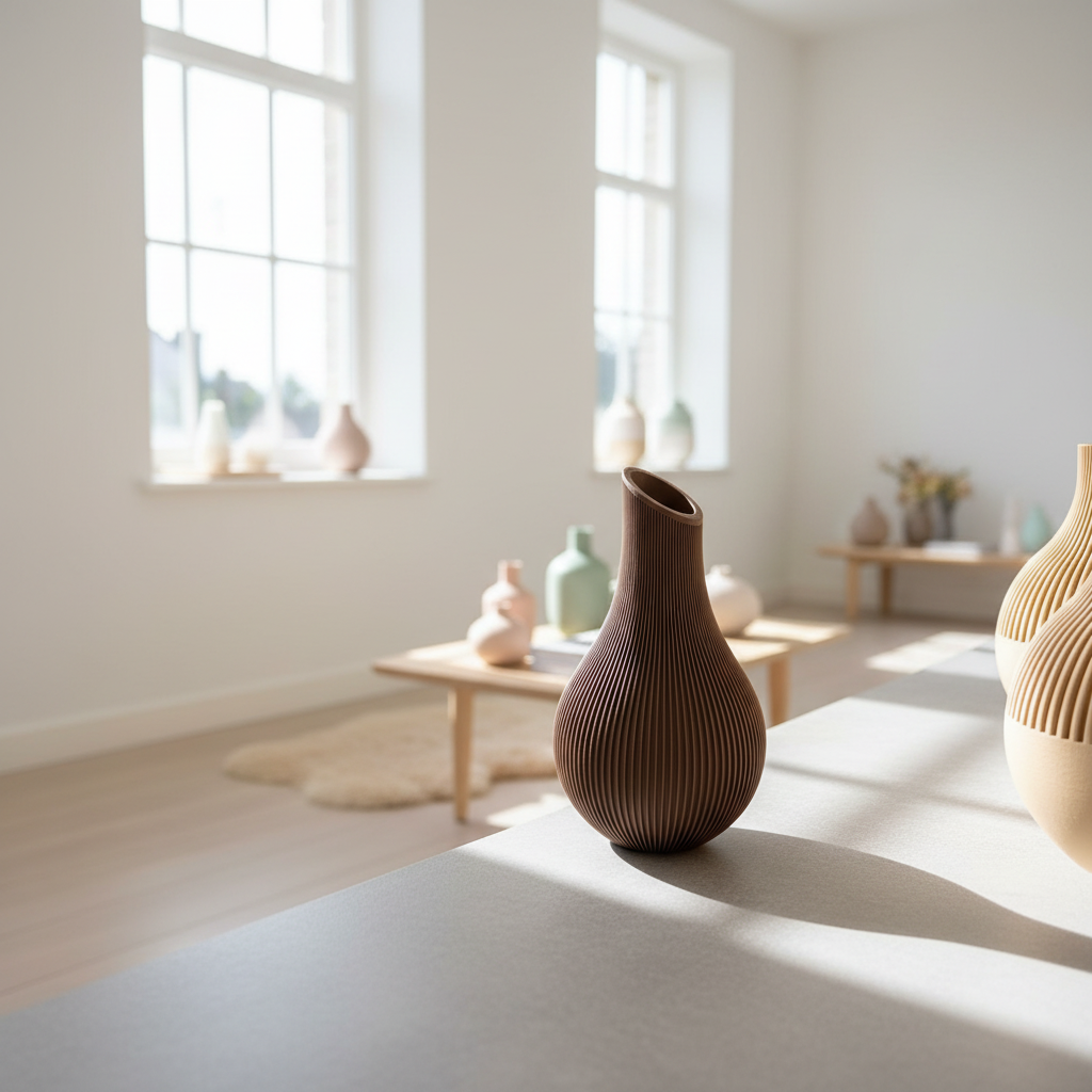 Bruine geribde vaas interieur