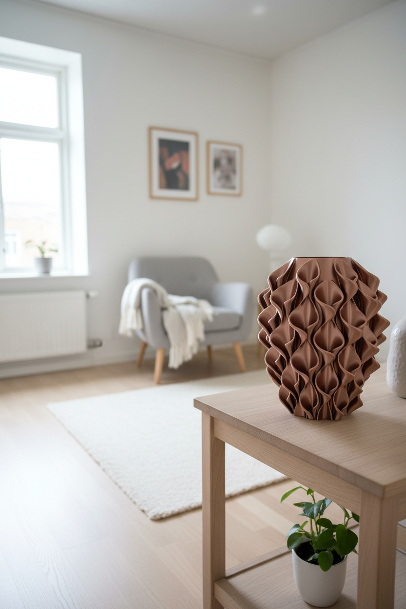 Bruine golvende vaas interieur