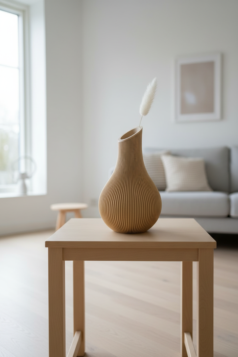 Design vaas met schuine opening in interieur