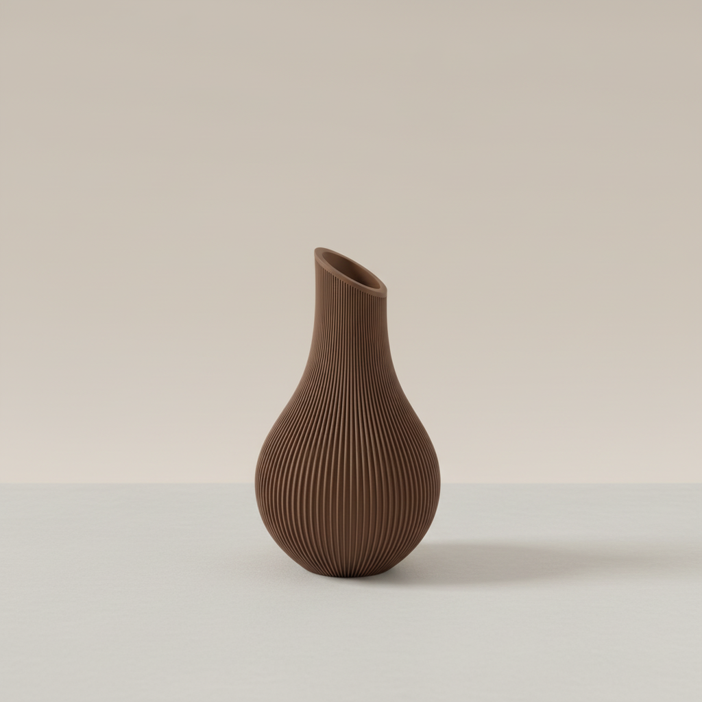 Donkerbruine geribde vaas studio