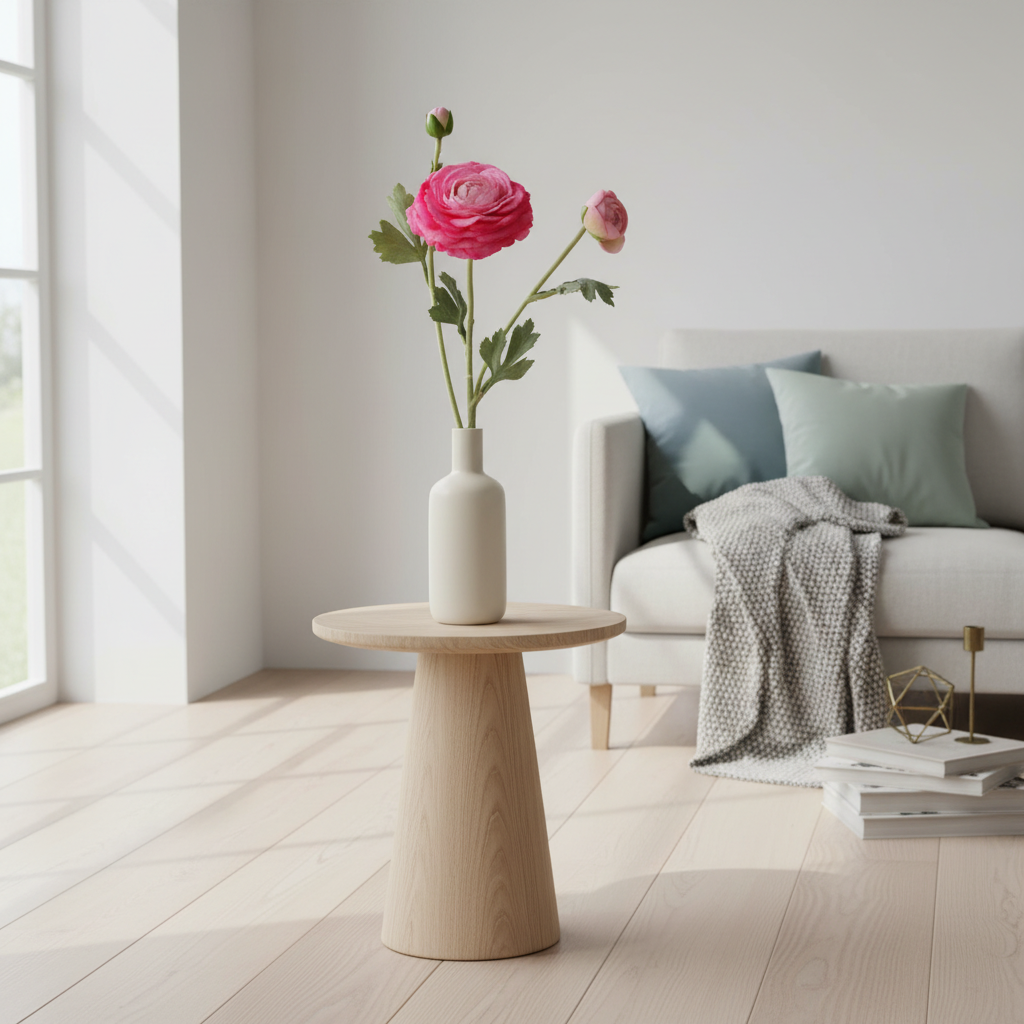 Felroze ranonkel in minimalistisch interieur