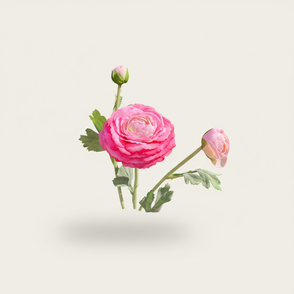 Felroze ranonkel met lichte neutrale achtergrond