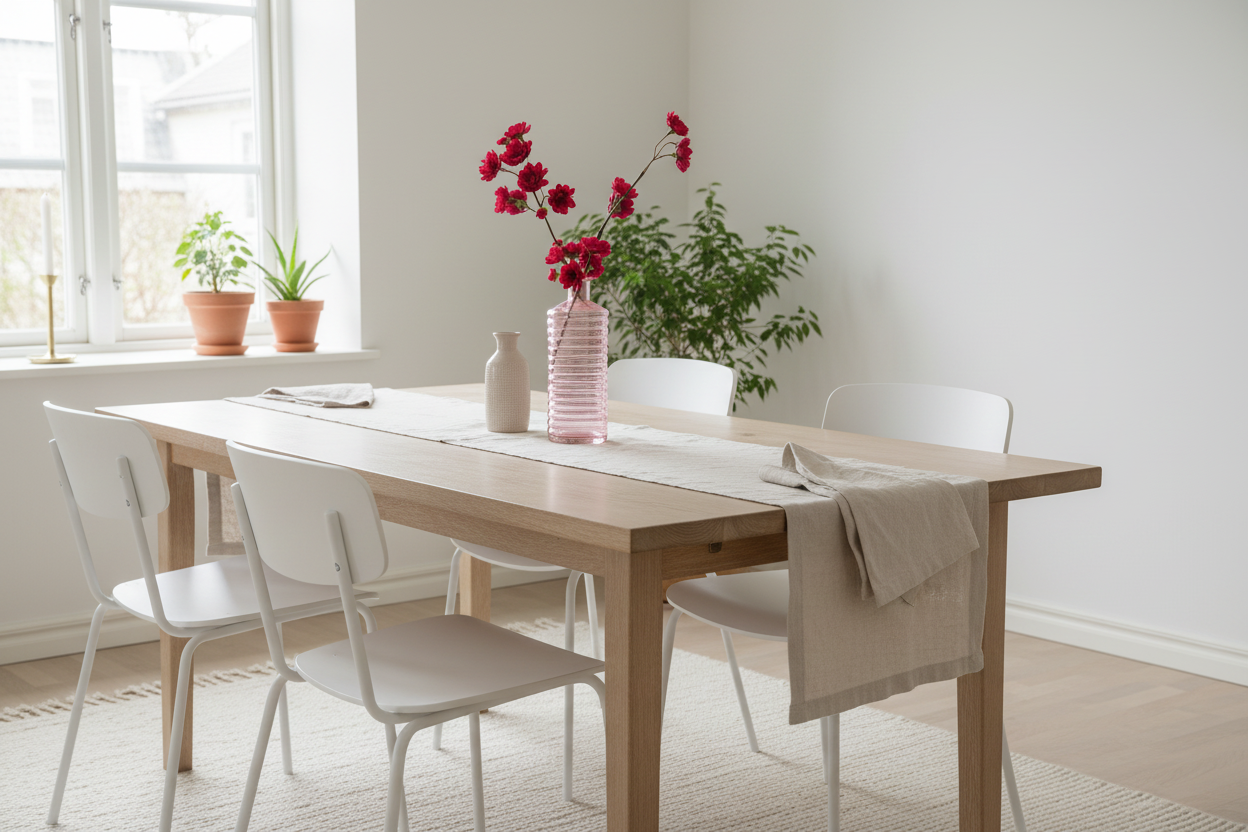 Fuchsia bloesemtak op eettafel