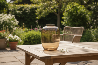 Lege amber vaas buiten