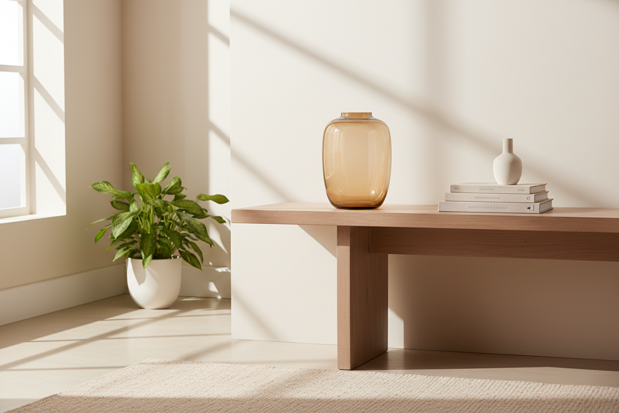 Lege amber vaas in woonkamer