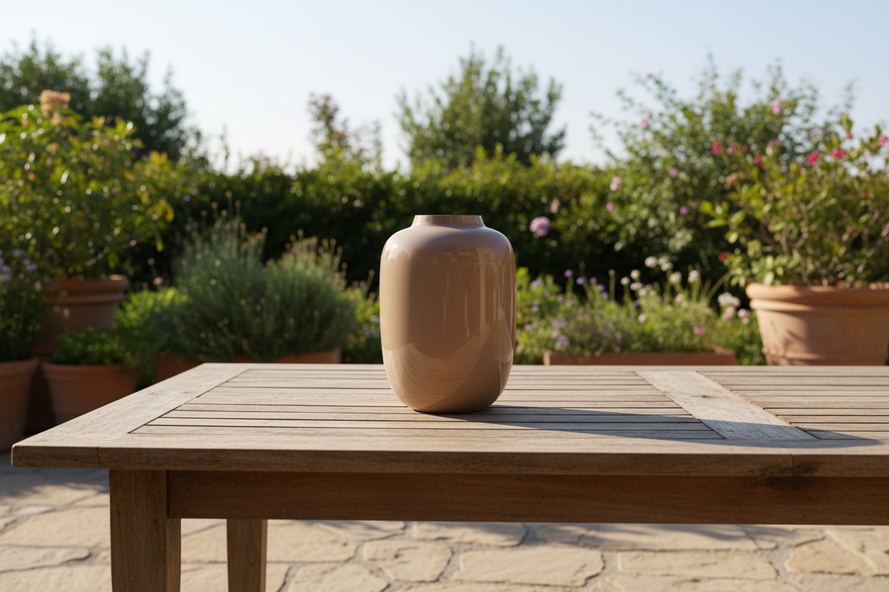 Lege beige vaas buiten