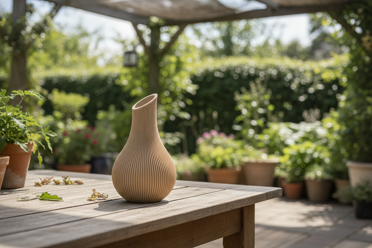 Lege beige vaas buiten