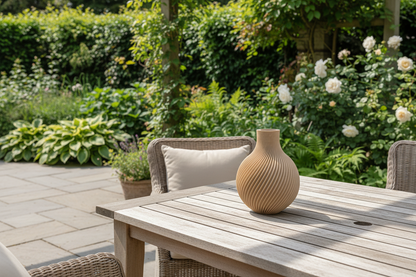 Lege beige vaas buiten