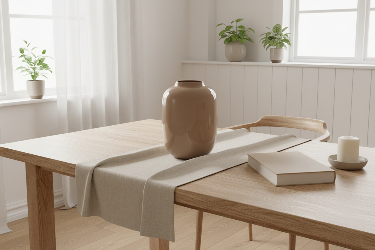 Lege beige vaas op eettafel