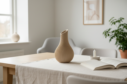 Lege beige vaas op eettafel