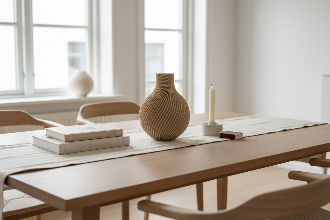 Lege beige vaas op eettafel