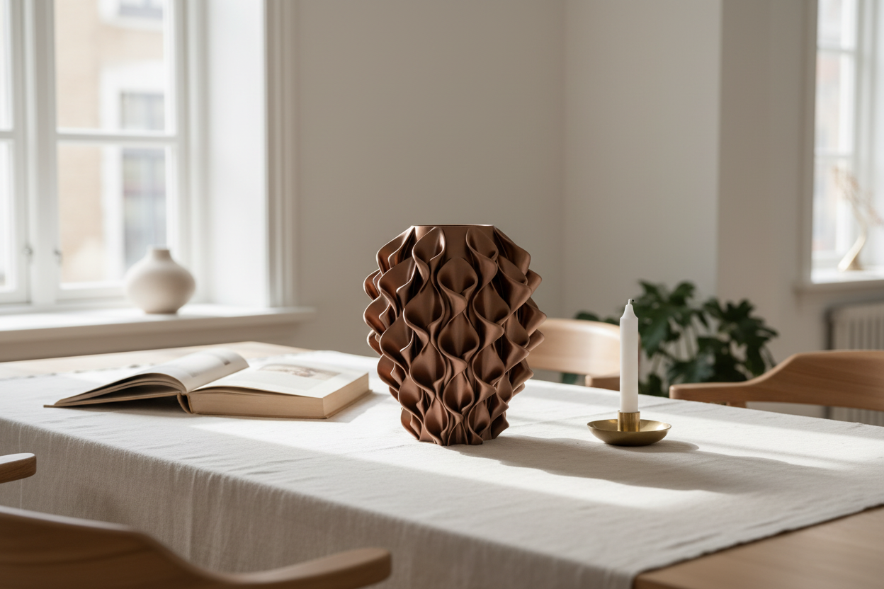 Lege bruine vaas op eettafel