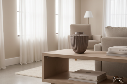 Lege grijze vaas in woonkamer