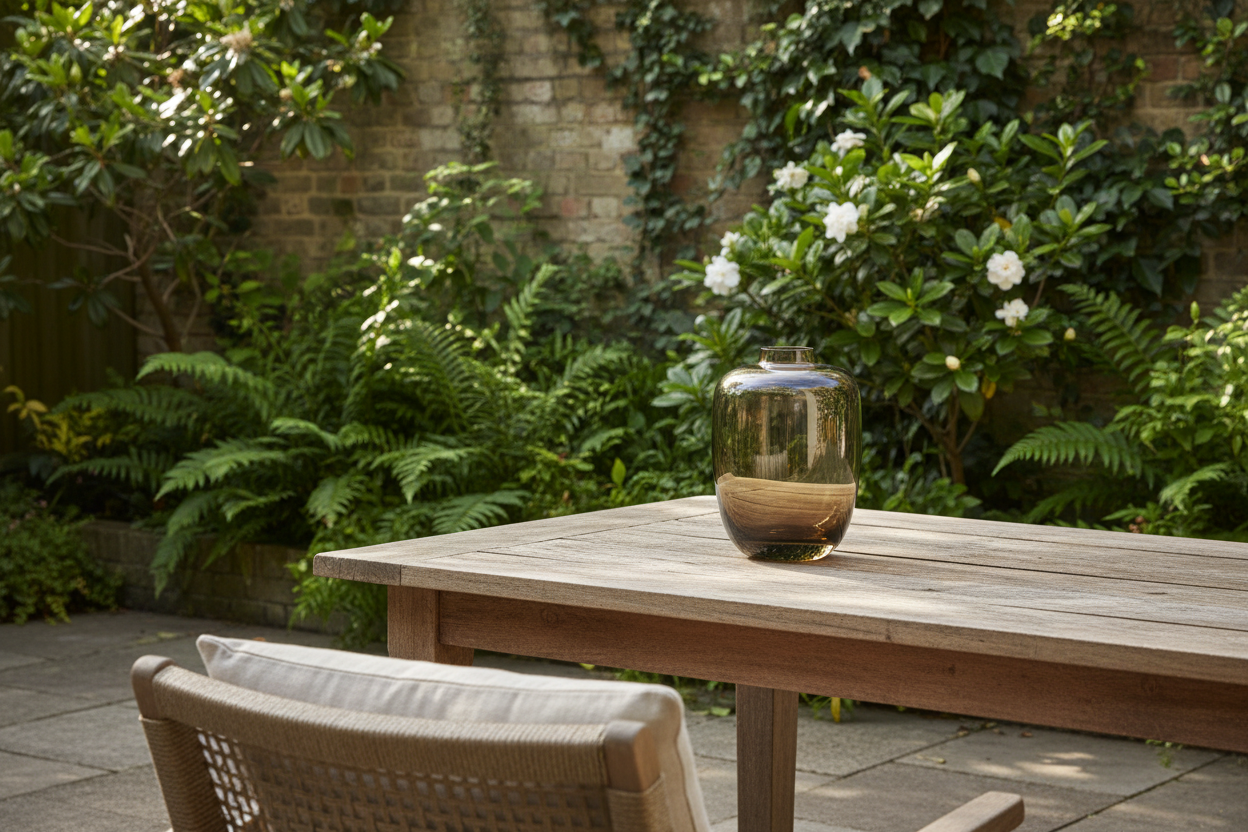 Lege ombré vaas buiten