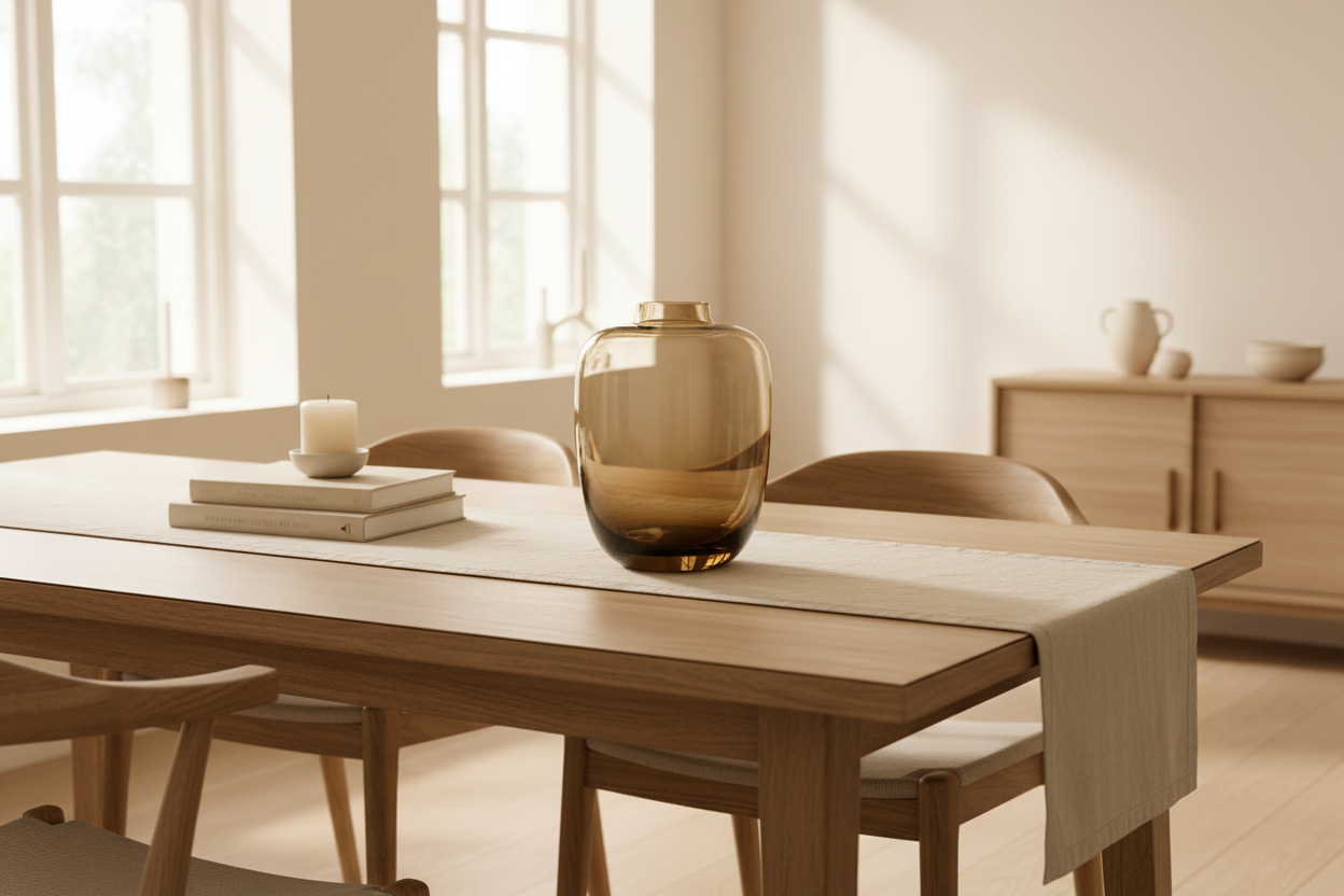 Lege ombré vaas op eettafel