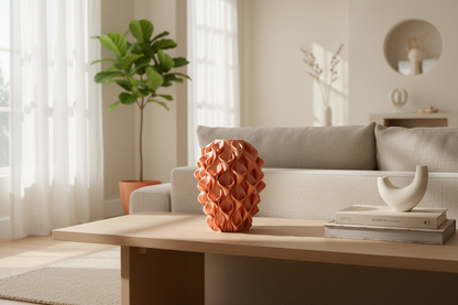 Lege oranje vaas in woonkamer