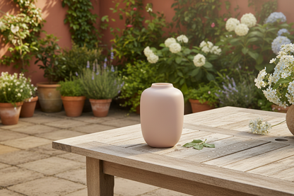 Lege roze vaas buiten