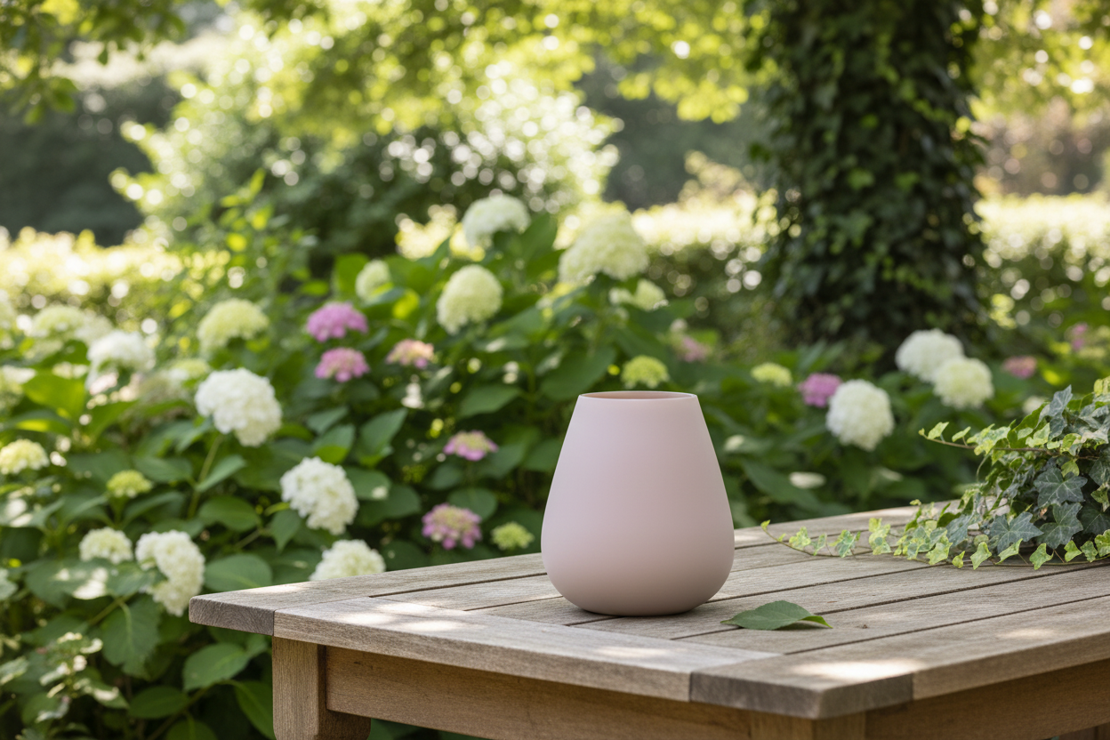 Lege roze vaas buiten