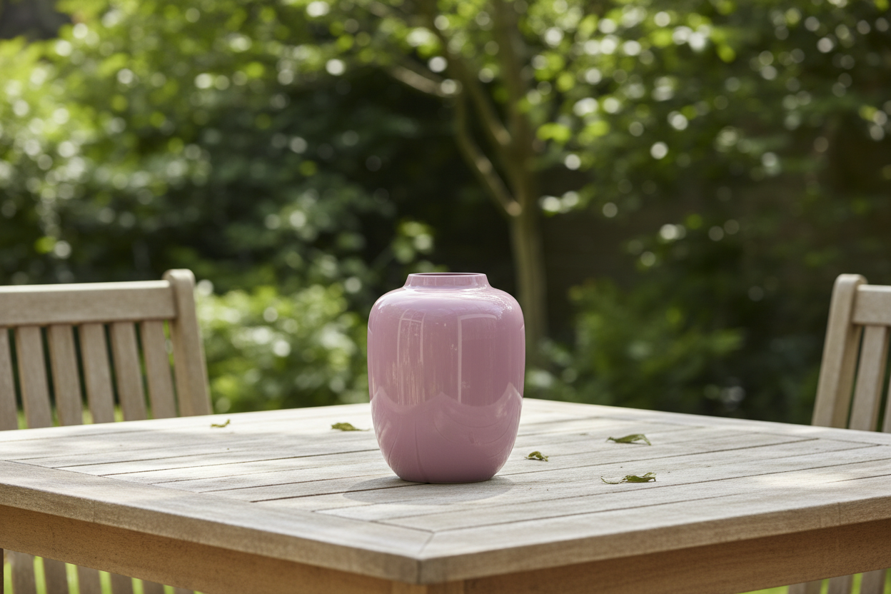 Lege roze vaas buiten