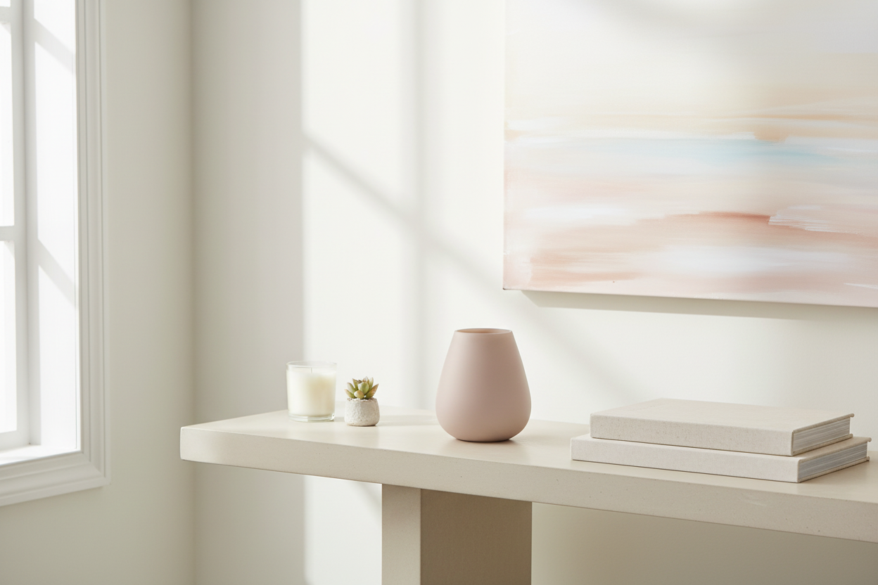 Lege roze vaas in woonkamer