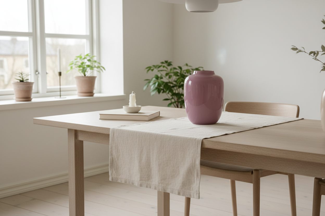 Lege roze vaas op eettafel