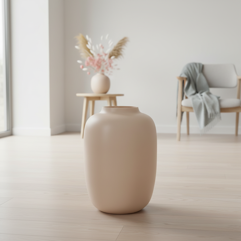 Matte beige vaas in minimalistisch interieur