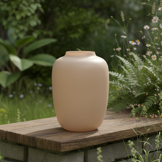 Matte beige vaas in natuurlijke buitenomgeving
