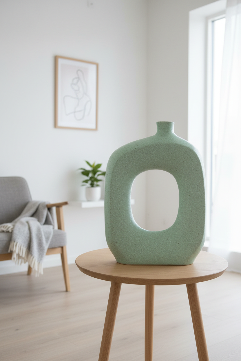Mintgroene sculptuurvaas in interieur