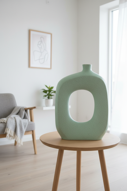Mintgroene sculptuurvaas in interieur