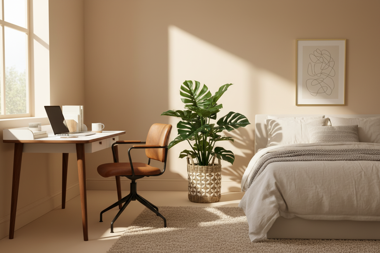 Monstera in slaapkamer