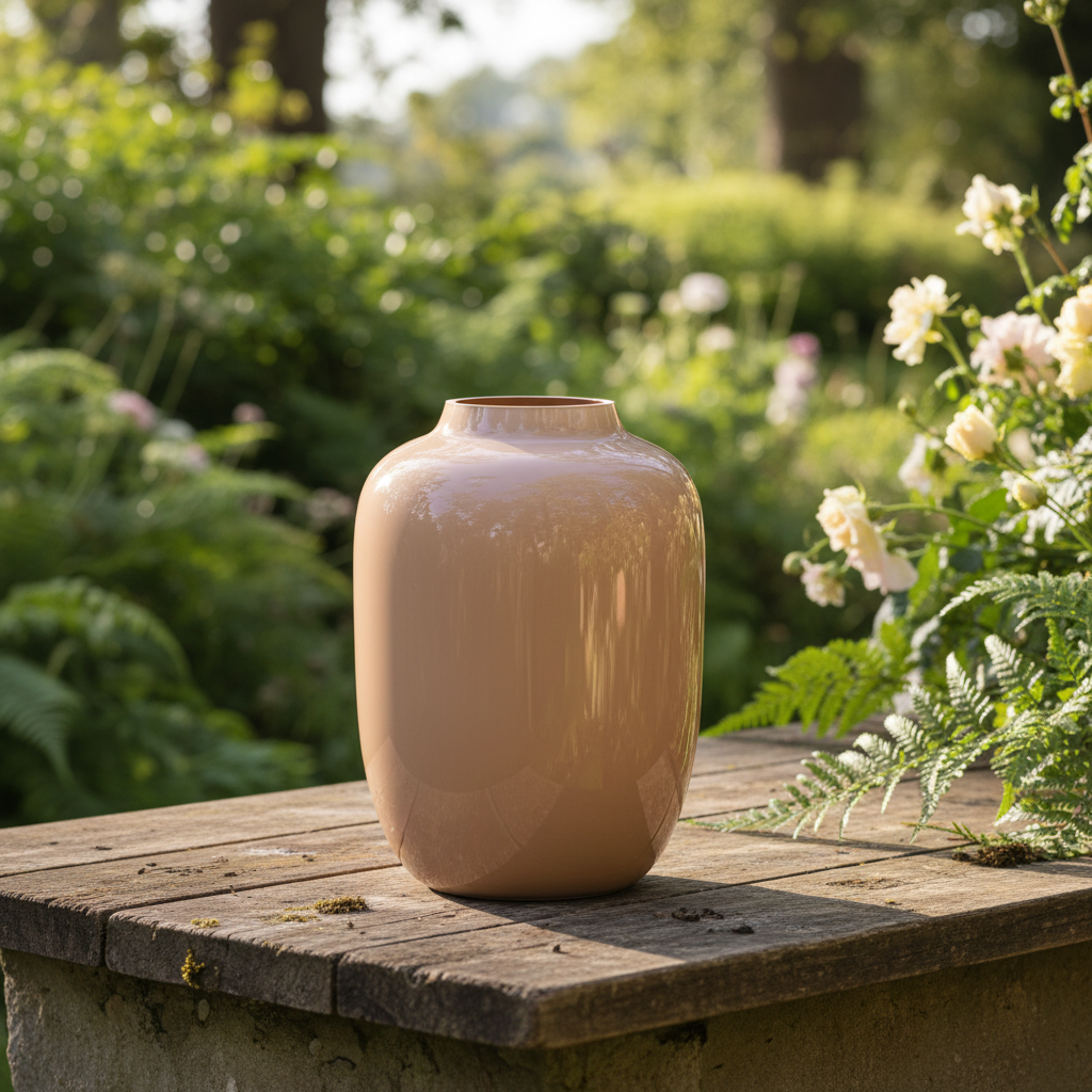 Peachy vaas in natuurlijke buitenomgeving