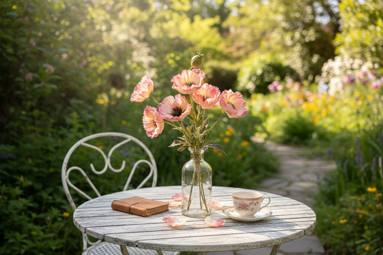 Perzik klaprozen buiten