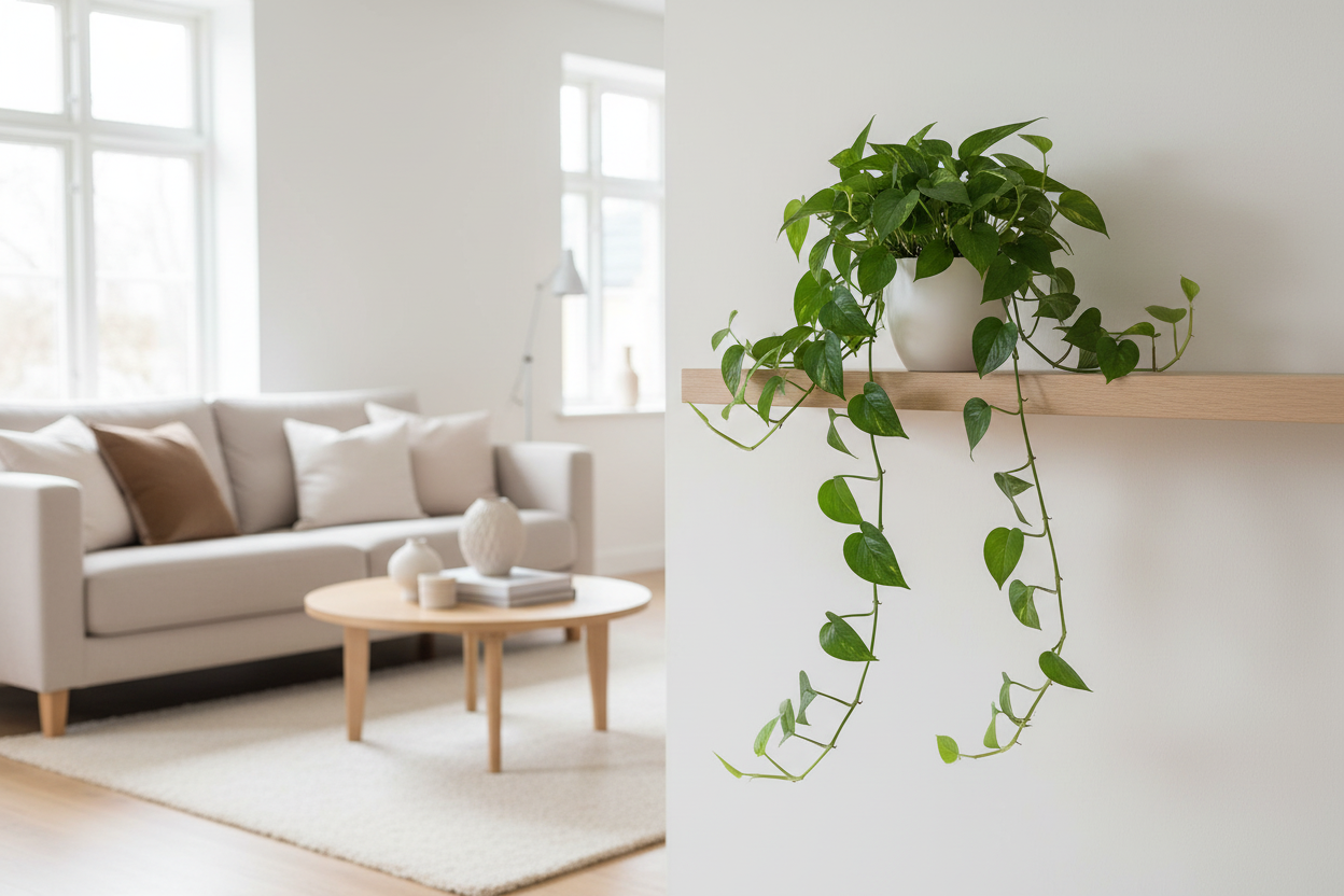 Pothos wit hangend in woonkamer