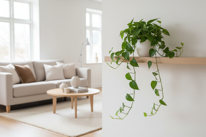 Pothos wit hangend in woonkamer