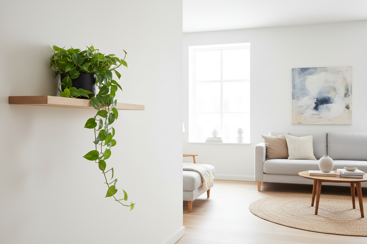 Pothos zwart hangend in woonkamer