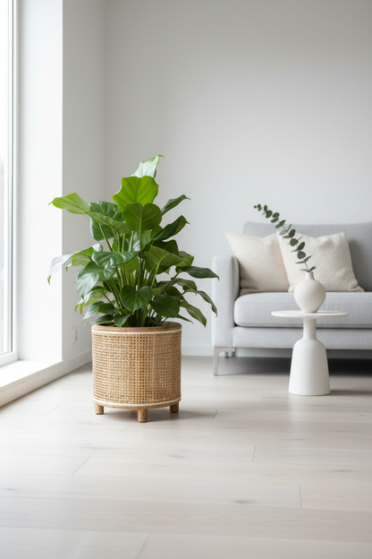 Rieten plantenbak in interieur