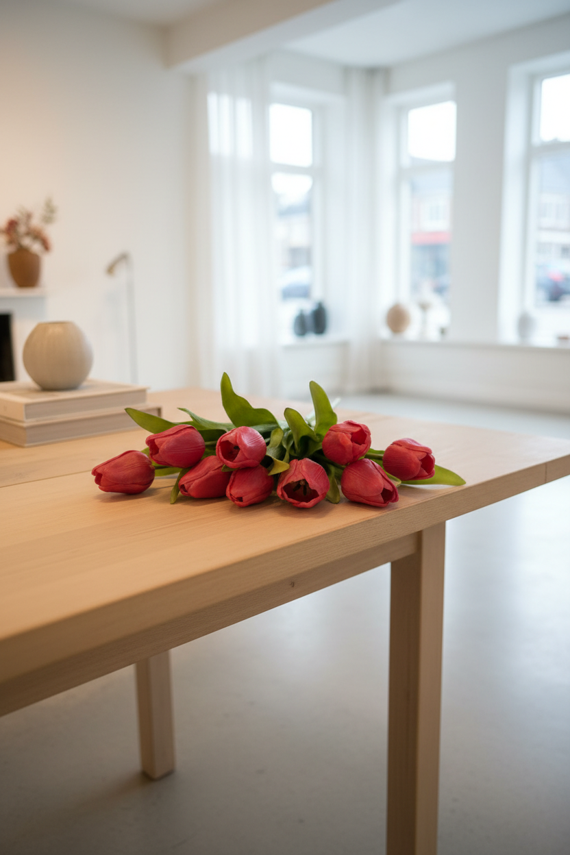 Rode tulpen liggend in interieur